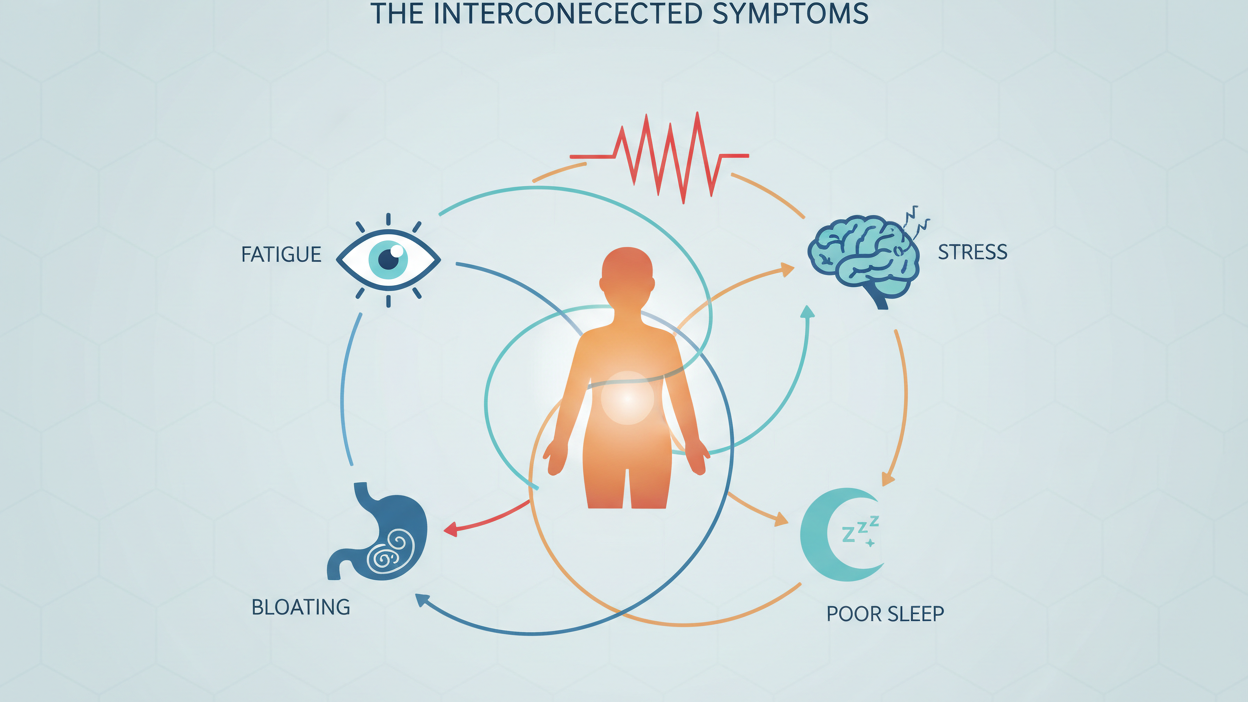 Why Bloating, Fatigue, Poor Sleep, Stress, and Pain Often Show Up Together