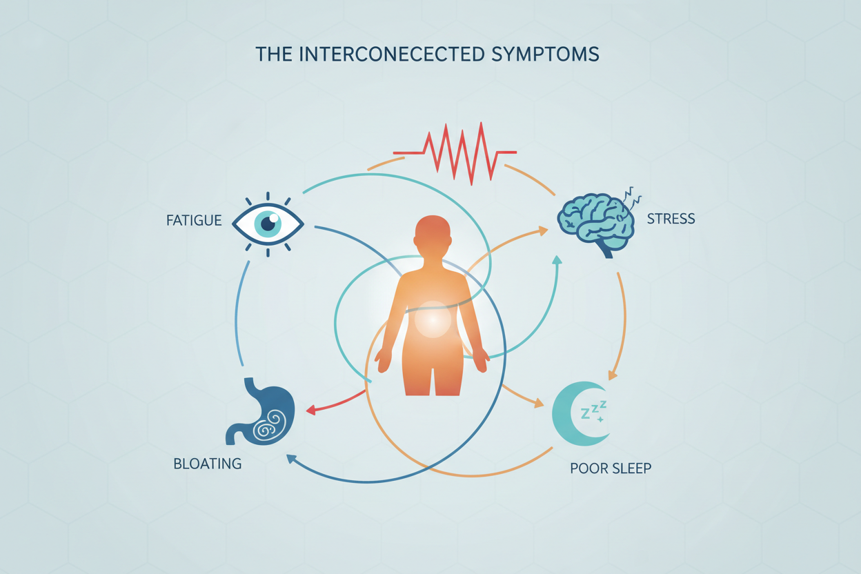 Why Bloating, Fatigue, Poor Sleep, Stress, and Pain Often Show Up Together